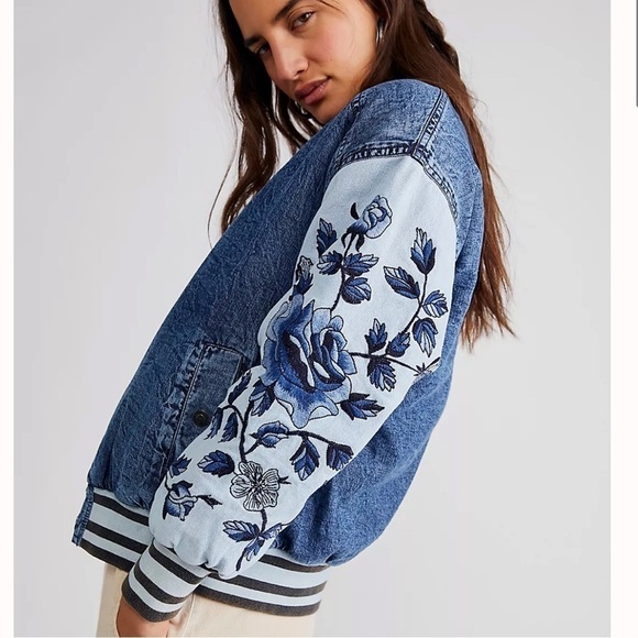 NWT We The Free Floral Varsity Jacket XS Free People - Picture 2 of 12